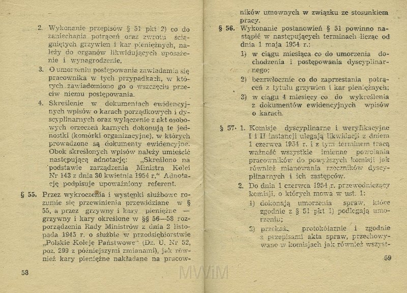 KKE 5517-31.jpg - Dok. „Zarządzenie Ministra Kolei” Nr. 198 z dnia 21 VI 1954 r. o wyróżnianiu pracowników i Regulamin obowiązków pracowników Kolejowych oraz zasad i trybu postępowania dyscyplinarnego, Kraków, 1954 r.